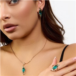 Комплект ювелирной бижутерии коллекция "Дубай" серьги, кулон и кольцо 18 р, покрытие позолота, вставка: стекло, цвет: морская волна, арт.414.293-18