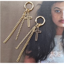Серьги со съемными подвесками в виде креста и цепочек, цвет золотой, арт. 411.454