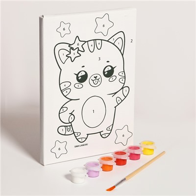 Картина по номерам для детей «Котик со звёздочками», 21×15 см