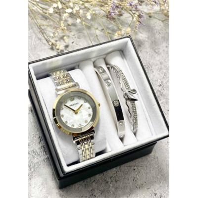 Подарочный набор для женщин часы, 2 браслета + коробка #22853007