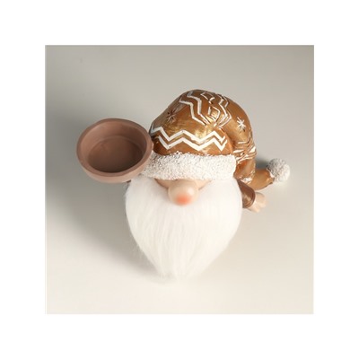 Подсвечник на 1 свечу «Фигурка: Дед Мороз в золотом колпаке с узорами», полистоун, 18×9.5×13 см