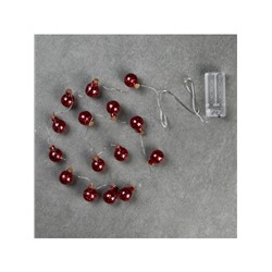 Гирлянда «Нить» 1.6 м с насадками «Шарики с красным конфетти», IP20, серебристая нить, 15 LED, батарейки ААх2 (нет в комплекте), свечение тёплое белое