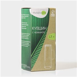 Кувшин BellaTenero «Эко», 1.3 л, 14×9×27 см, с бамбуковой крышкой, стекло, прозрачный