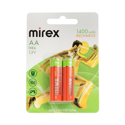 Аккумулятор Mirex, Ni-Mh, AA, HR6-2BL, 1.2В, 1400 мАч, блистер, 2 шт.