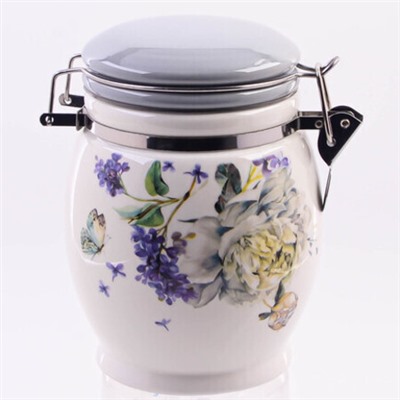 60211 Банка для сыпучих 700мл Букет фантазий доломит/металл LR (х36)