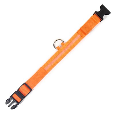 Ошейник с подсветкой размер S, ОШ 35-43×2.5 см, 3 режима свечения оранжевый