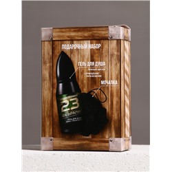 Подарочный набор «23 февраля», гель для душа и мочалка для тела, аромат пряный виски, 200 мл, Чистое счастье