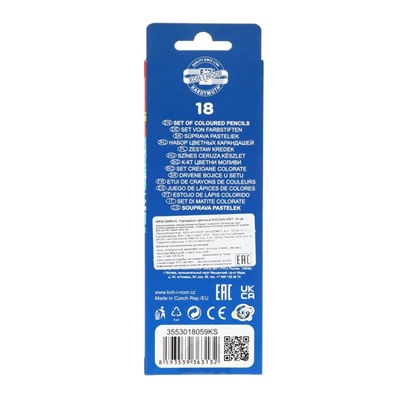 Карандаши 18 цветов, K-I-N 3553 Racoon, шестигранный, картонная упаковка
