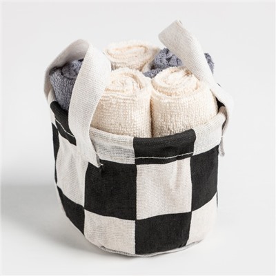 Салфетки махровые универсальных в корзинке «Этель. Клетка», 30×30 см - 5 шт., хлопок 100%