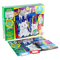 УЦЕНКА Книжка-раскраска многоразовая «Животные» фломастеры 12 цв, 3D очки, бутылочка