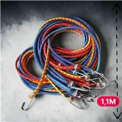 Стяжка багажная для крепления груза 8 мм x 1,1 м эластичная / Стяжной ремень, резинка для тележки с крючками металлическими для перевозки, путешествий, походов, дачи