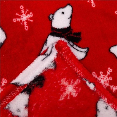 Плед новогодний, 180×200 см, корал-флис, пл. 165 г/м², красный