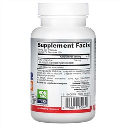 Jarrow Formulas, ацетил L-карнитин, 500 мг, 120 вегетарианских капсул