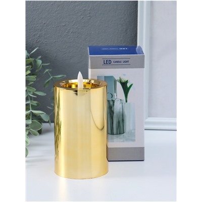 Светодиодная свеча LED - ночник RISALUX «Столбик. Глянец», от батареек 3×АА, золото, мерцающая, 7.5×7.5×12 см