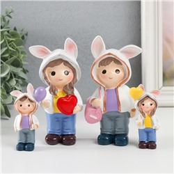 Набор фигурок полистоун «Малыши в толстовках с заячьими ушками», 4 шт., 3×2×7.5 6×3×13 см