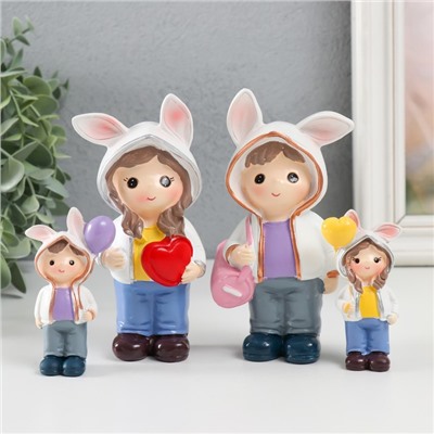 Набор фигурок полистоун «Малыши в толстовках с заячьими ушками», 4 шт., 3×2×7.5 6×3×13 см