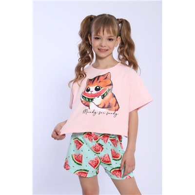 Пижама для девочки Кот-арбуз арт ПД-019-067 (Светло-розовый)