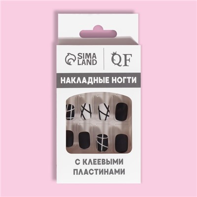 Накладные ногти «Black», 12 шт, с клеевыми пластинами, форма мягкий квадрат, чёрные, белые