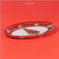 Блюдо Доляна «Новогодняя ель», 30×21 см, овальное, стекло, красное