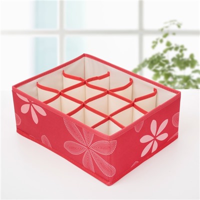 Набор органайзеров для хранения белья «Листочки», 3 шт., 32×24×12 см, цвет красный