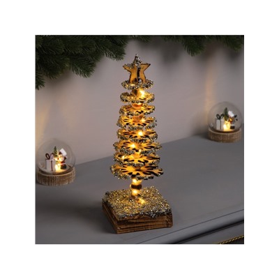 Фигура деревянная «Ёлочка», 30×10×10 см, 35 LED, батарейки AAx2 (не в комплекте), свечение теплое белое