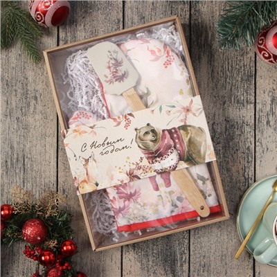 Набор новогодний подарочный «Доляна. Олень»: варежка-прихватка, лопатка силикон