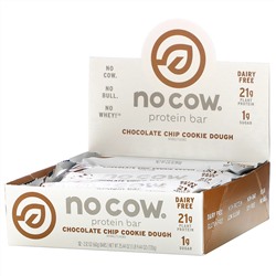 No Cow, Protein Bar,  Chocolate Chip Cookie Dough, 12 Bars, 2.12 oz (60 g) Each