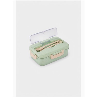 Ланч бокс в школу TAKE IT EASY, с приборами, пшеничная солома, 1.1 л, 21.5×15×7.6 см, зелёный