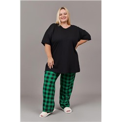 Пижама женская со штанами больших размеров (П-111б-однотонная) (Зеленый,черный)