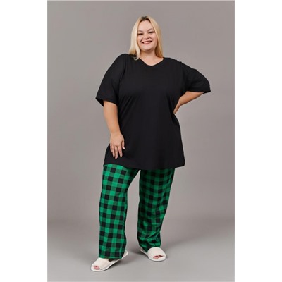 Пижама женская со штанами больших размеров (П-111б-однотонная) (Зеленый,черный)