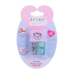 Двойные лаки для ногтей Lukky Angel Just Duet кол-я Kitty, перламутр с блёстками и бирюзовый,блистер,2 по 4 мл