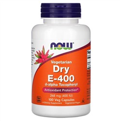 Now Foods, витамин E-400, вегетарианский продукт, 268 мг (400 МЕ), 100 вегетарианских капсул
