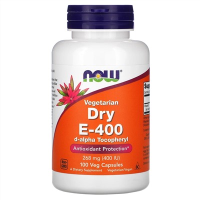 Now Foods, витамин E-400, вегетарианский продукт, 268 мг (400 МЕ), 100 вегетарианских капсул