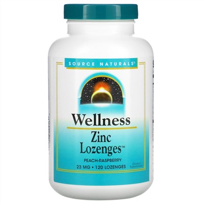 Source Naturals, Wellness, леденцы с цинком, вкус персика и малины, 23 мг, 120 леденцов