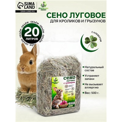 Сено луговое с клевером «Пижон» для грызунов, 20 л, 500 г