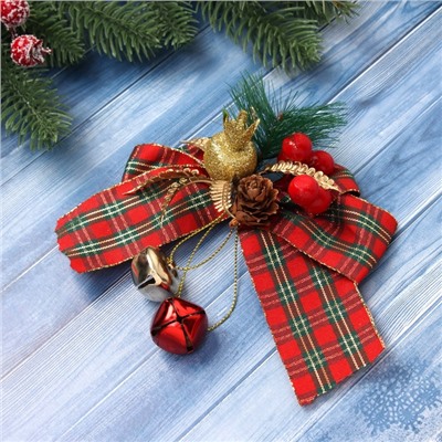 Ёлочная игрушка «Зимнее волшебство. Новогодний стиль» пластик, бант клетка ягоды, 14×11 см, красный