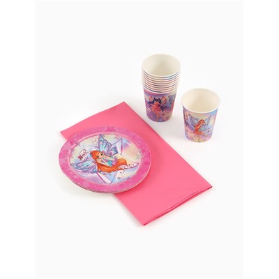 Посуда одноразовая бумажная на 10 персон: стаканы, тарелки, скатерть, ВИНКС