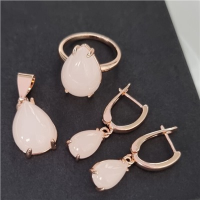 Комплект ювелирная бижутерия коллекция  "Дубай" серьги, кулон и кольцо 19 р, покрытие: позолота, вставка: пластик, цвет: молочный, арт.215.416-19