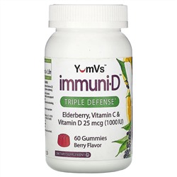 YumV's, Elderberry, Vitamin C & Vitamin D, Triple Defense, Berry Flavor, 25 mcg (1,000 IU), 60 Gummies