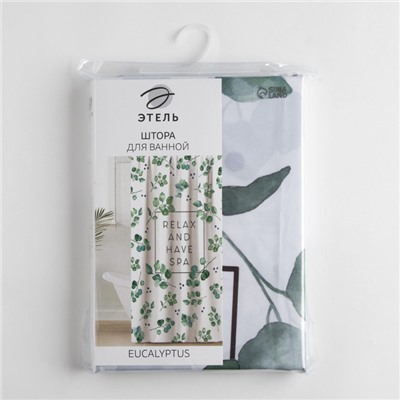 Штора для ванной водоотталкивающая «Этель» Eucalyptus, 145×180 см, ткань оксфорд, белая