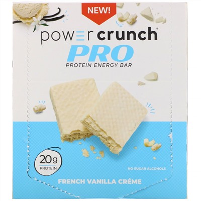 BNRG, Power Crunch Protein Energy Bar, PRO, French Vanilla Créme, 12 Bars, 2.0 oz (58 g) Each