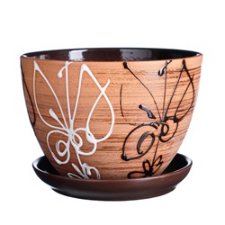 Горшок для цветов «Витраж», 1.65 л, d=17 см, h=13 см, керамический, с поддоном, коричневый