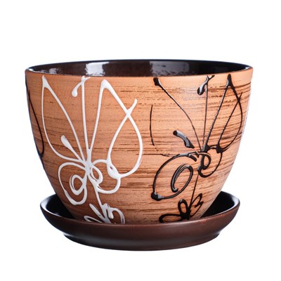 Горшок для цветов «Витраж», 1.65 л, d=17 см, h=13 см, керамический, с поддоном, коричневый