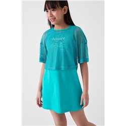 Комплект трикотажный для девочек: сарафан, фуфайка (футболка) PLAYTODAY, 1240356