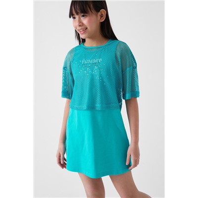 Комплект трикотажный для девочек: сарафан, фуфайка (футболка) PLAYTODAY, 1240356