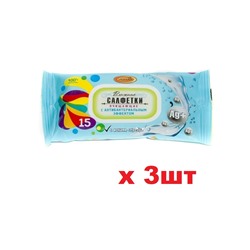 Vestar Эконом Влажные салфетки 15шт С антибактериальным эффектом 3шт