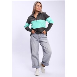 654 Толстовка флис Колор-блок (Серый_ментол)