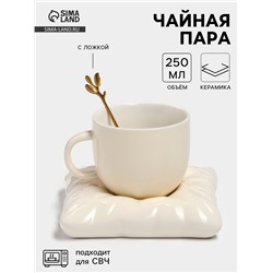 Чайная пара «Зефирка», 3 предмета: чашка 250 мл, блюдце d=13.7 см, ложка, керамика, бежевая