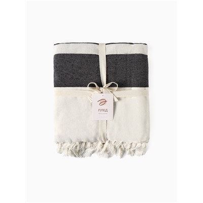 Плед с кисточками «Этель. Крупная полоса», 130×160 см, хлопок 100%