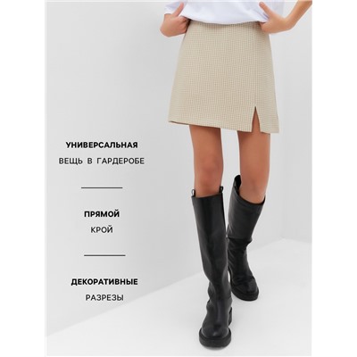 Юбка мини с разрезом женская MIST: Classic Collection, размер 48, бежевая, белая